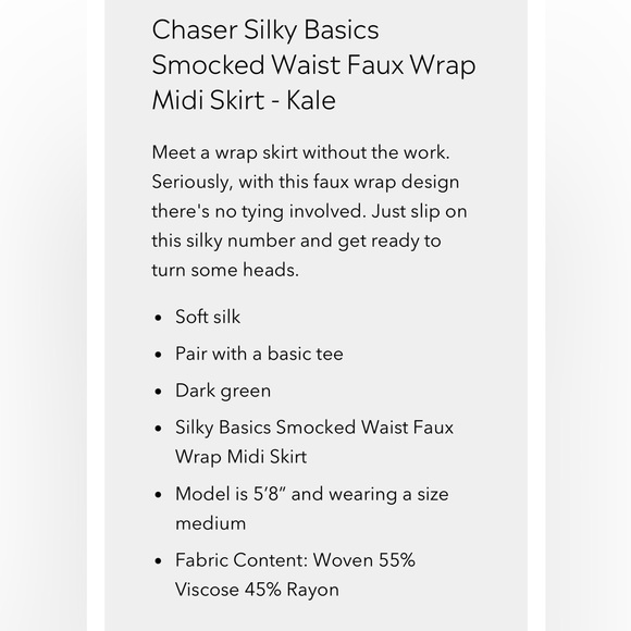 *BLUE/TAN* NWT, Chaser, Women’s Silky Basics Smocked Waist Faux Wrap Midi Skirt - Picture 4 of 8